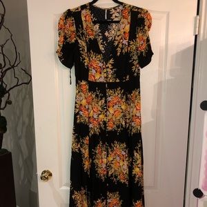 Free people black floral midi dress